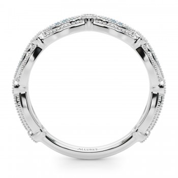 Antique Style & Aquamarine Wedding Band Ring 18K White Gold (0.20ct)